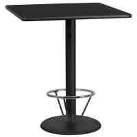 Flash Furniture XU-BLKTB-3636-TR24B-4CFR-GG 36'' Square Black Laminate Table Top with 24'' Round Bar Height Table Base and Foot Ring 